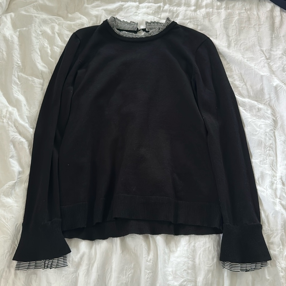 Marled long sleeve blouse with striped detailing